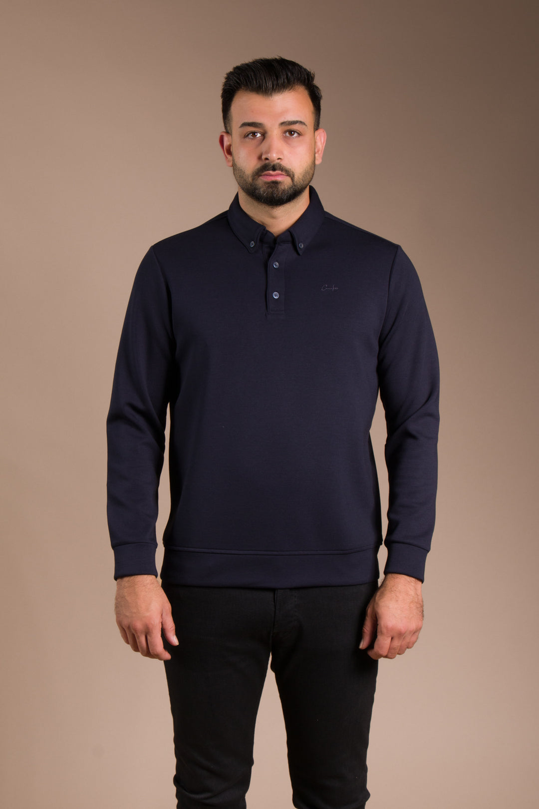 Lacivert Polo Yaka Sweatshirt