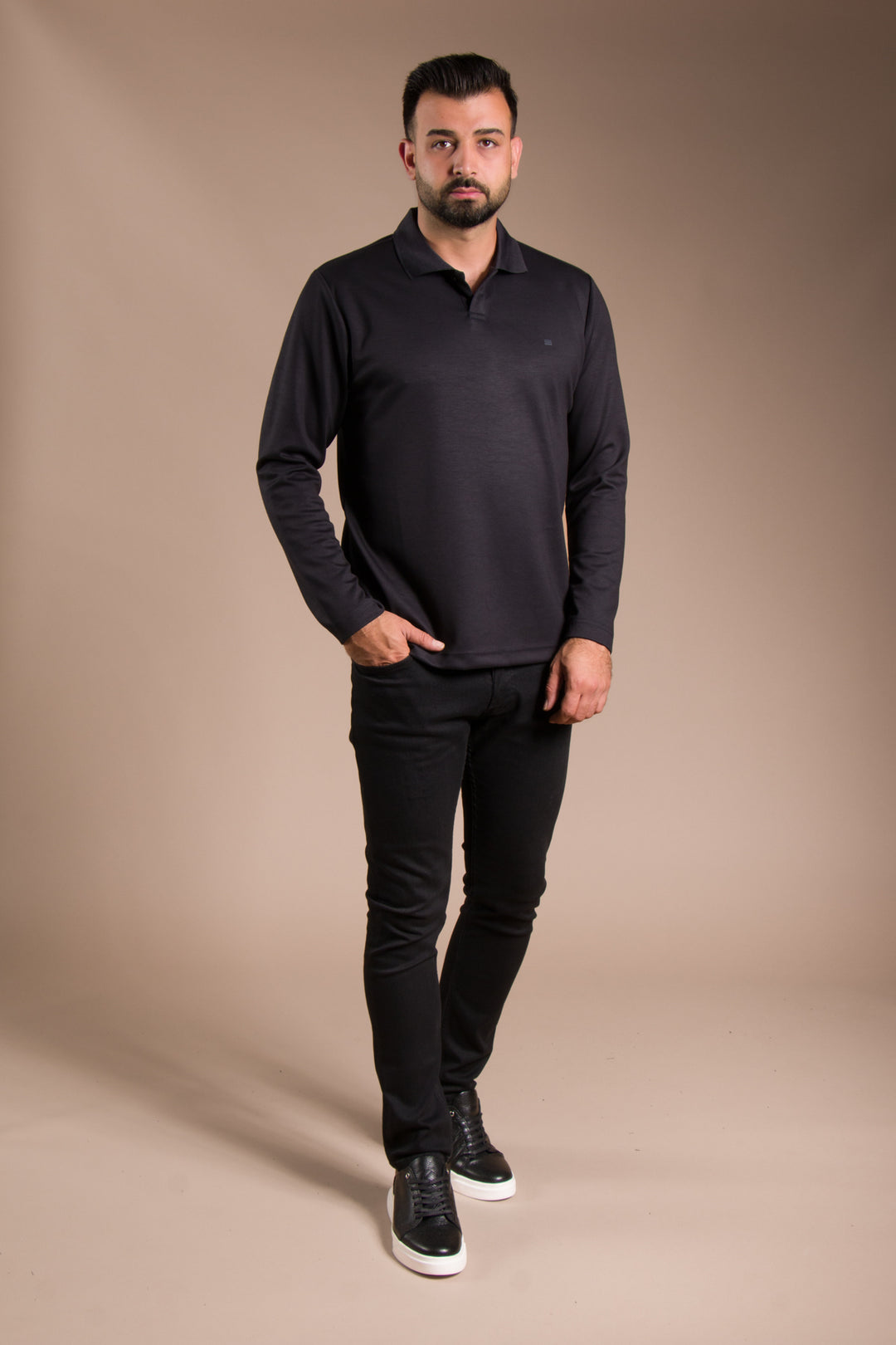 Lacivert Polo Yaka Soft Sweatshirt