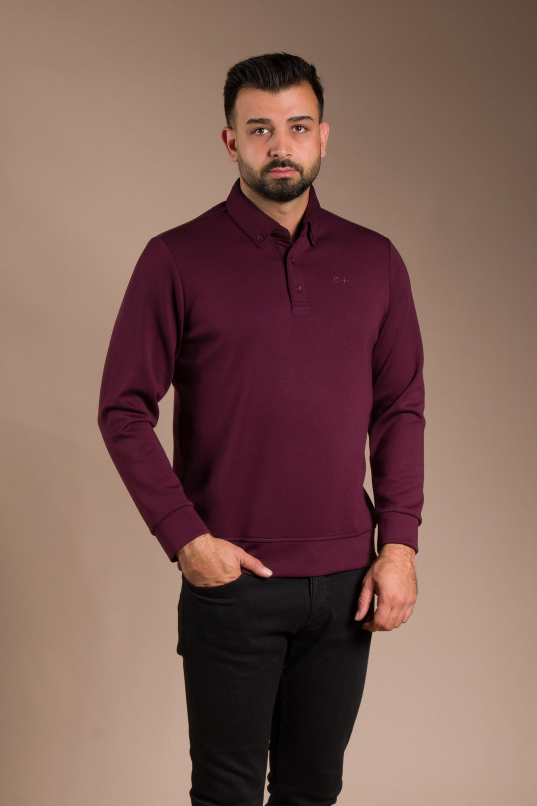 Bordo Polo Yaka Sweatshirt