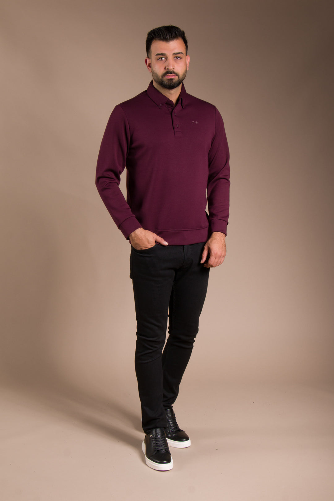 Bordo Polo Yaka Sweatshirt