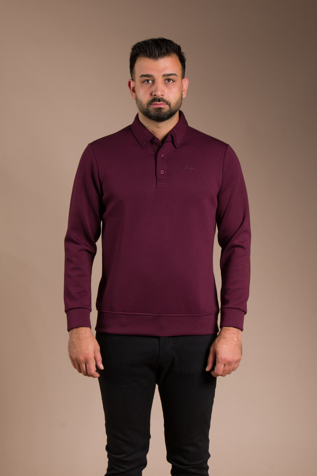 Bordo Polo Yaka Sweatshirt