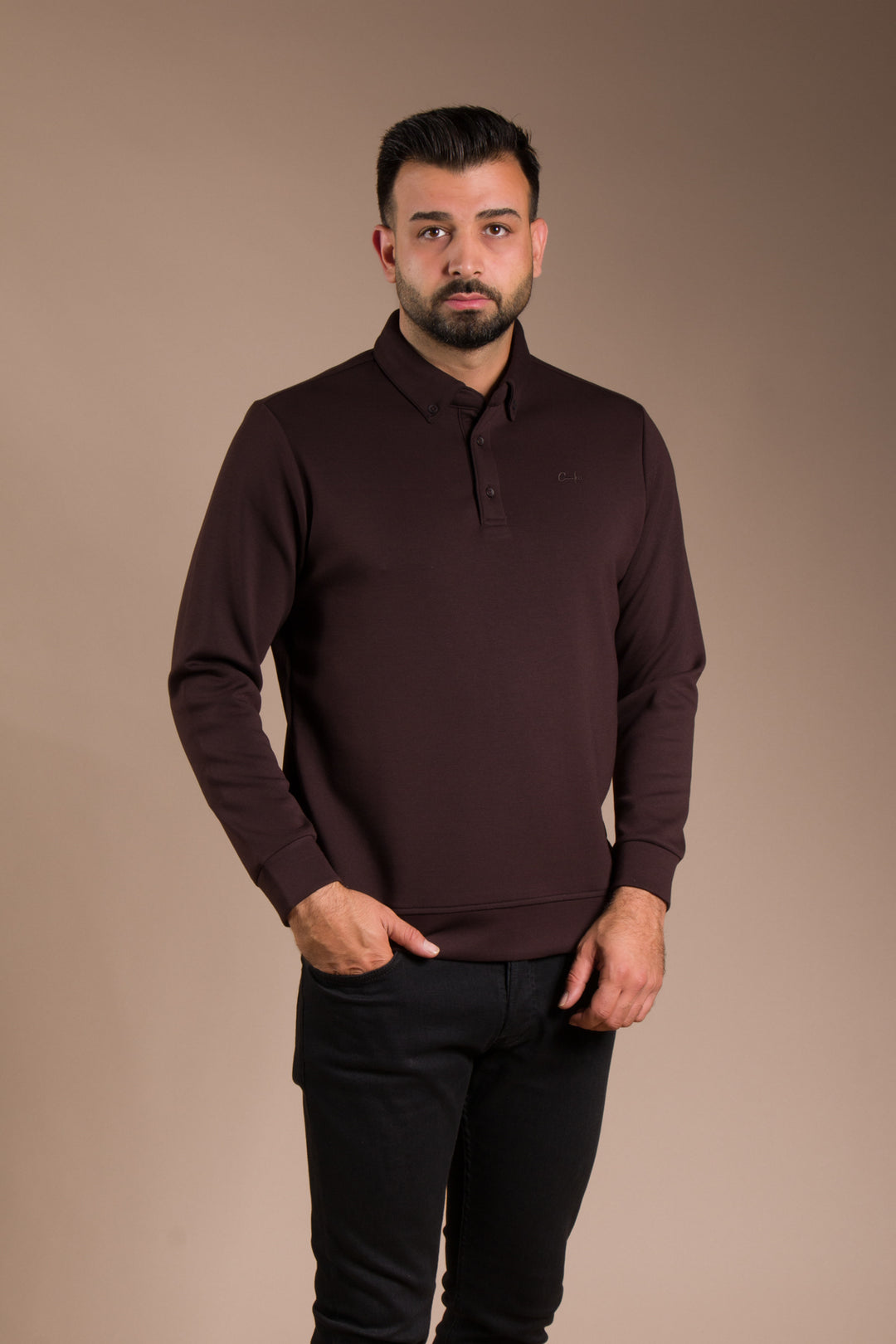 Kahve Polo Yaka Sweatshirt