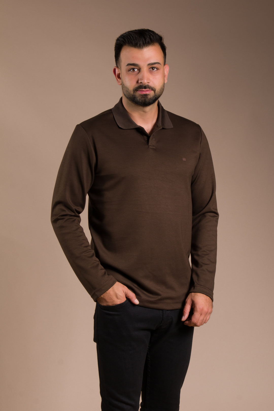 Kahve Polo Yaka Soft Sweatshirt