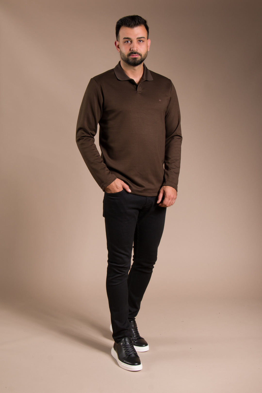 Kahve Polo Yaka Soft Sweatshirt