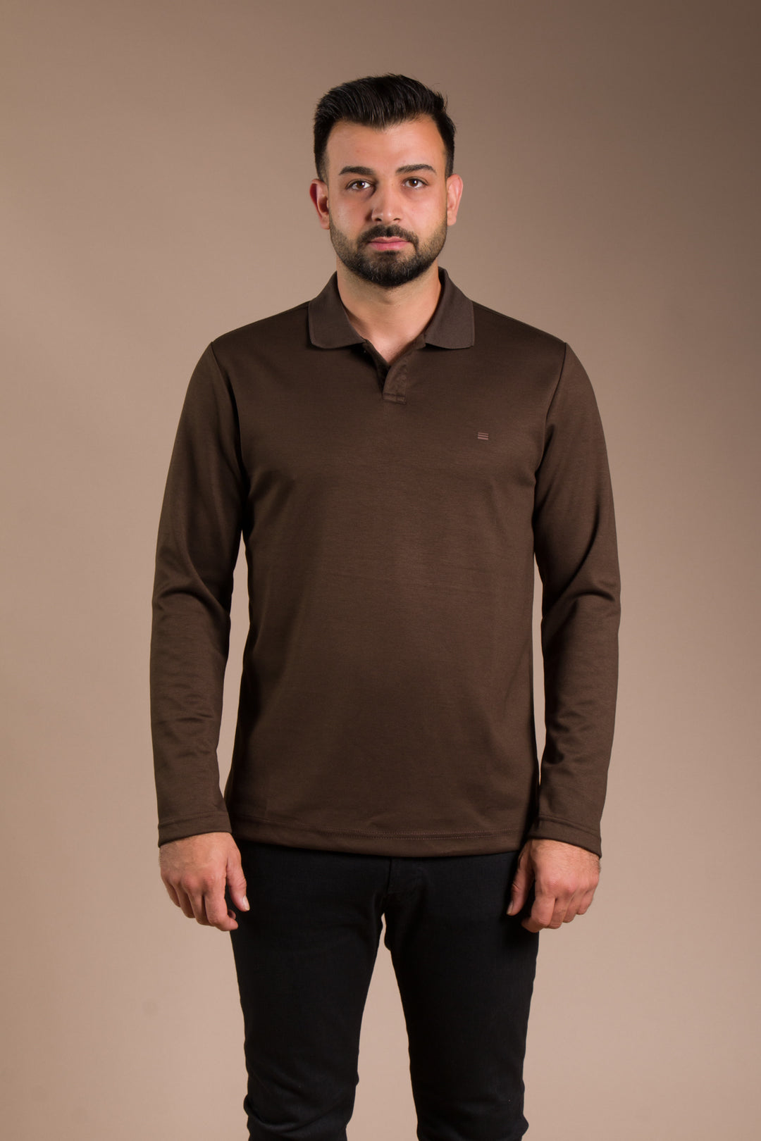 Kahve Polo Yaka Soft Sweatshirt