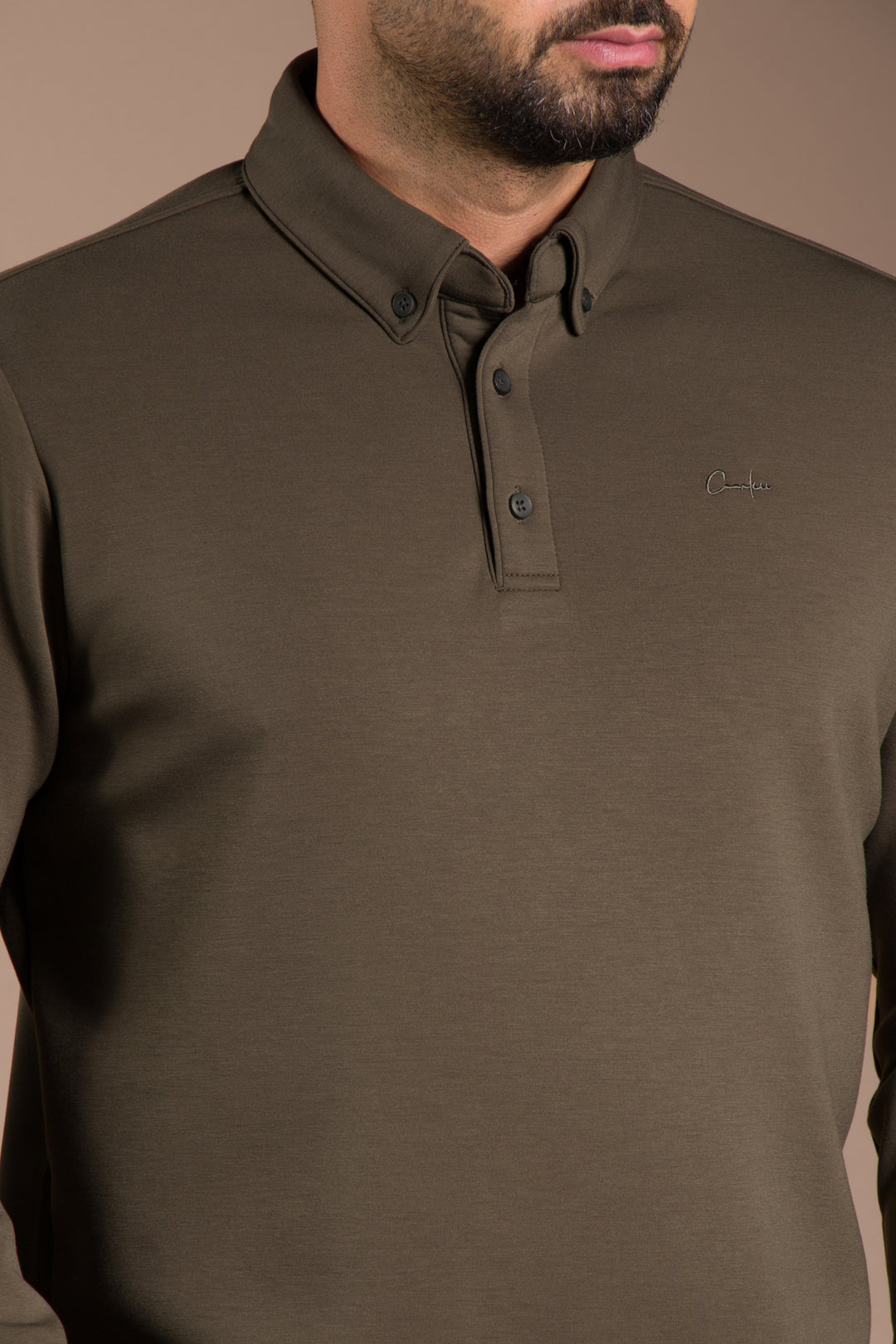 Haki Polo Yaka Sweatshirt