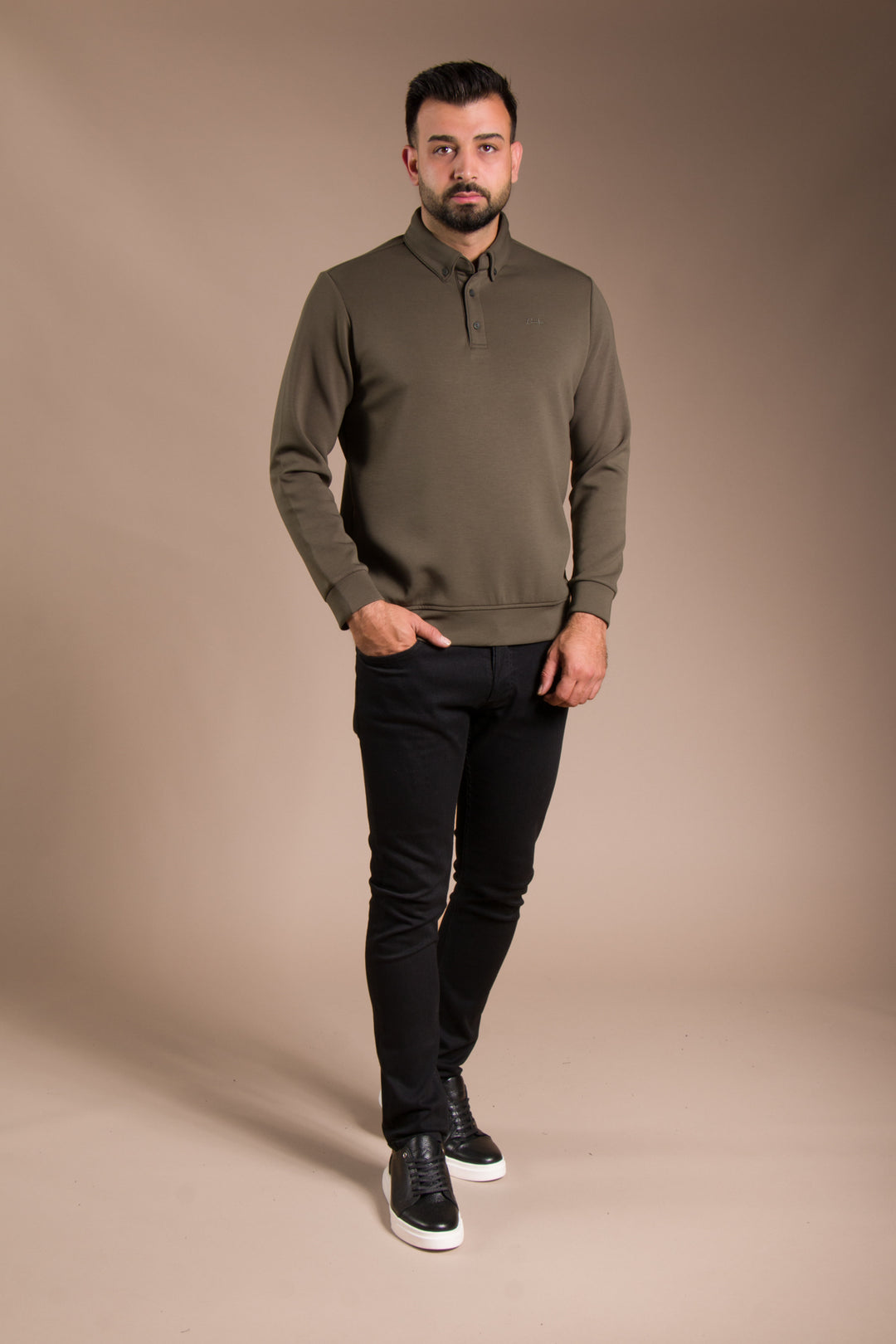 Haki Polo Yaka Sweatshirt