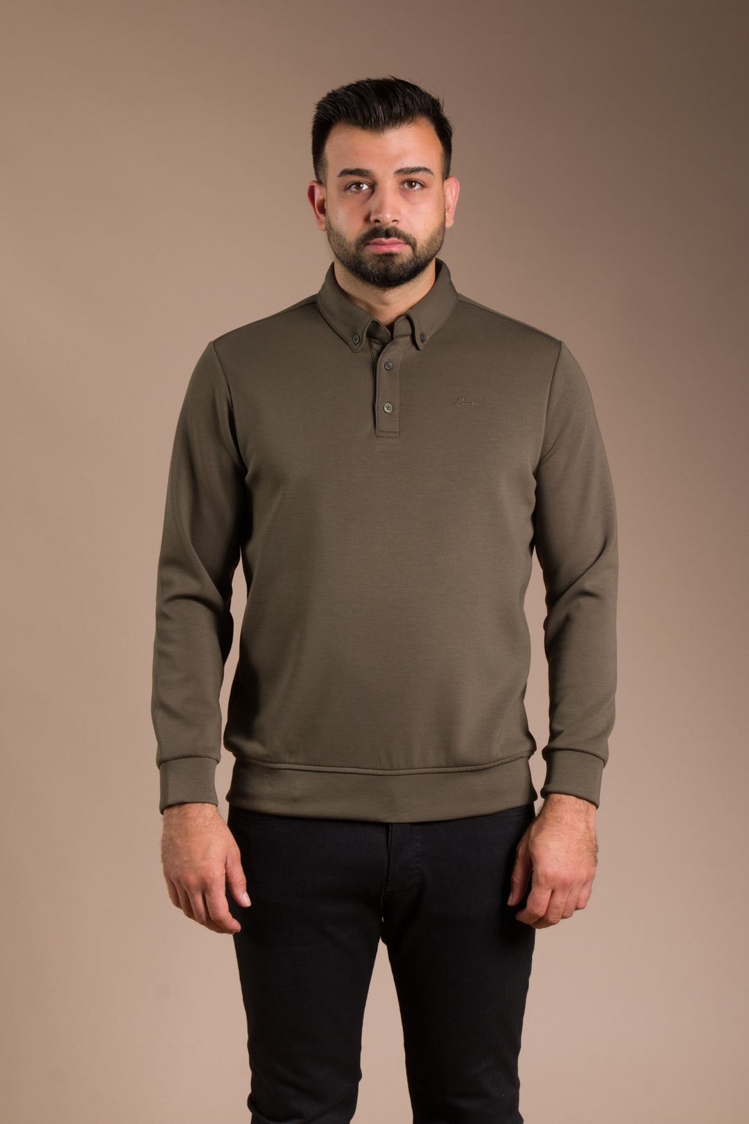 Haki Polo Yaka Sweatshirt