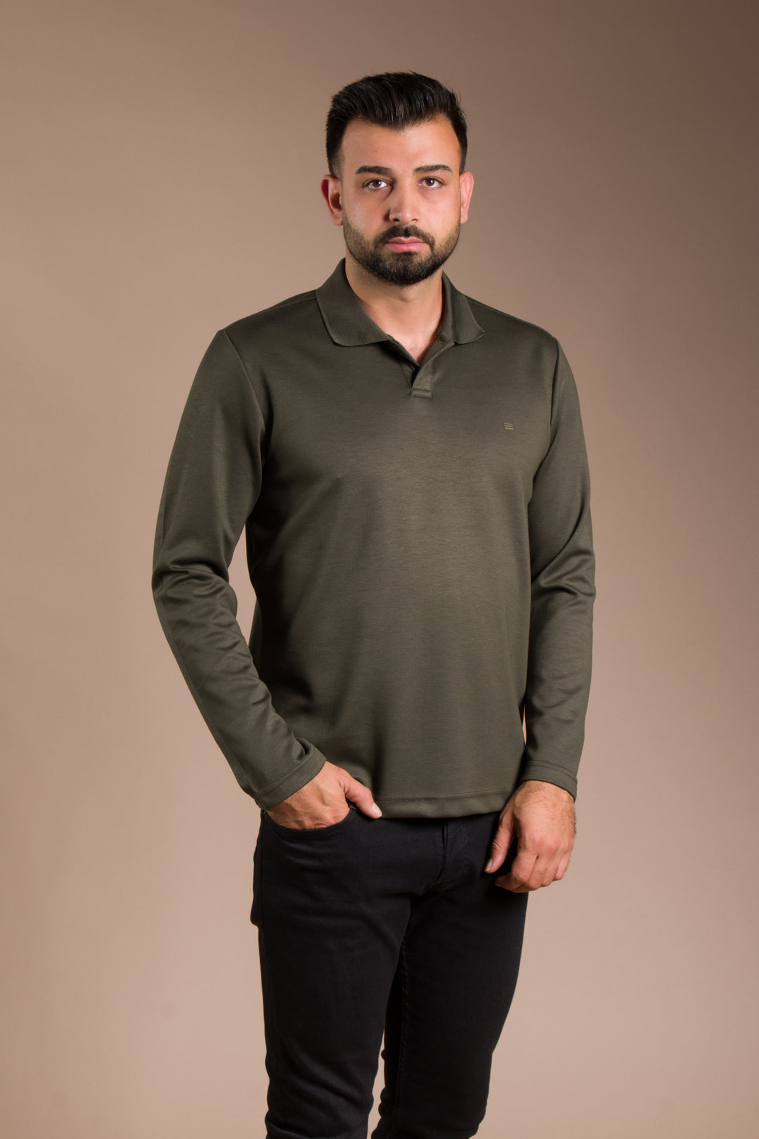Haki Polo Yaka Soft Sweatshirt