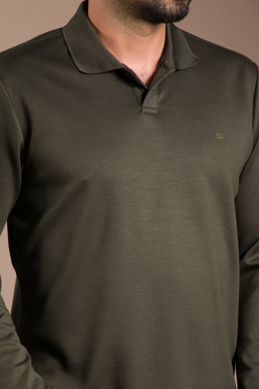 Haki Polo Yaka Soft Sweatshirt