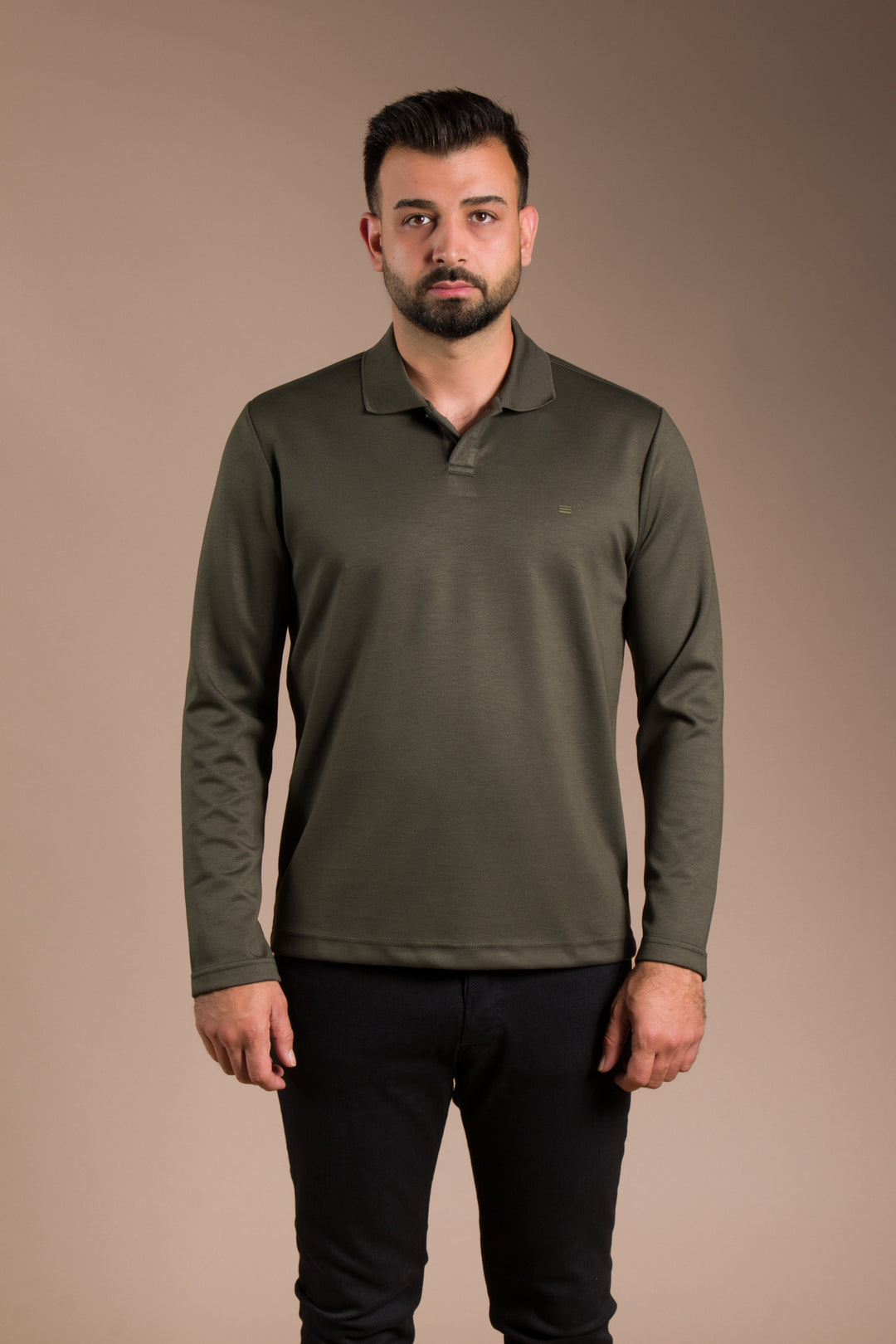 Haki Polo Yaka Soft Sweatshirt