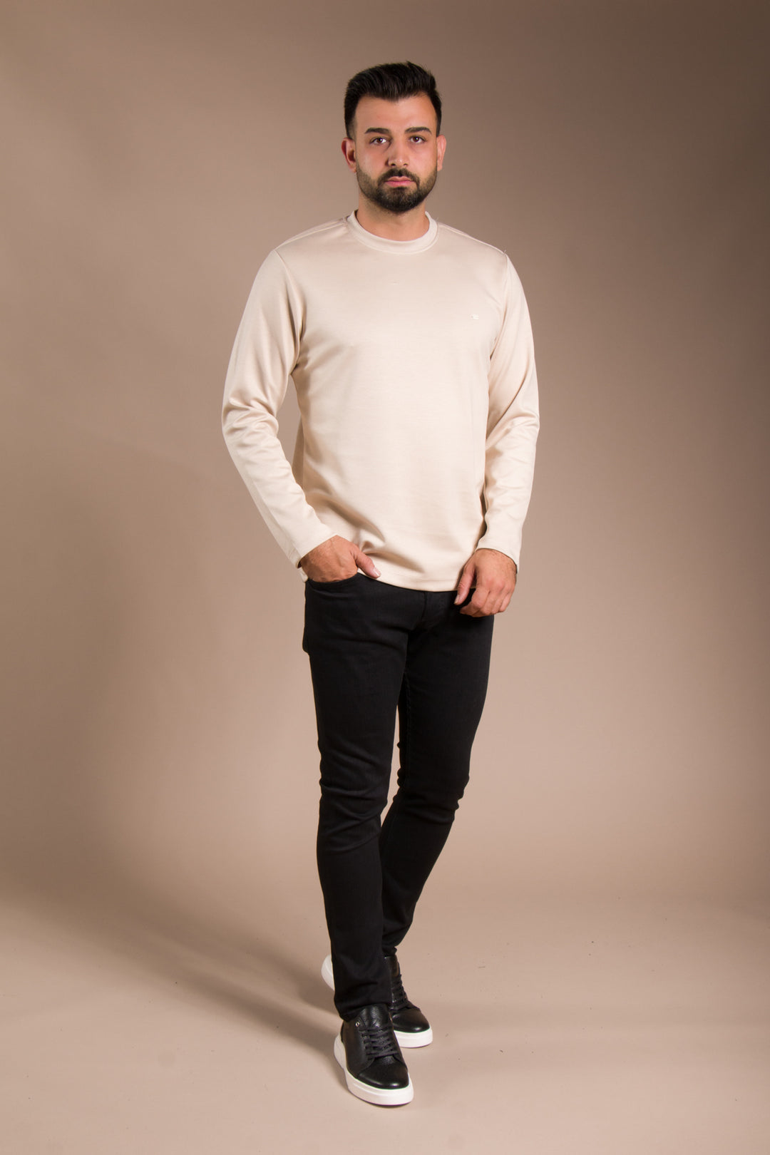 Bej Basic Soft Sweatshirt