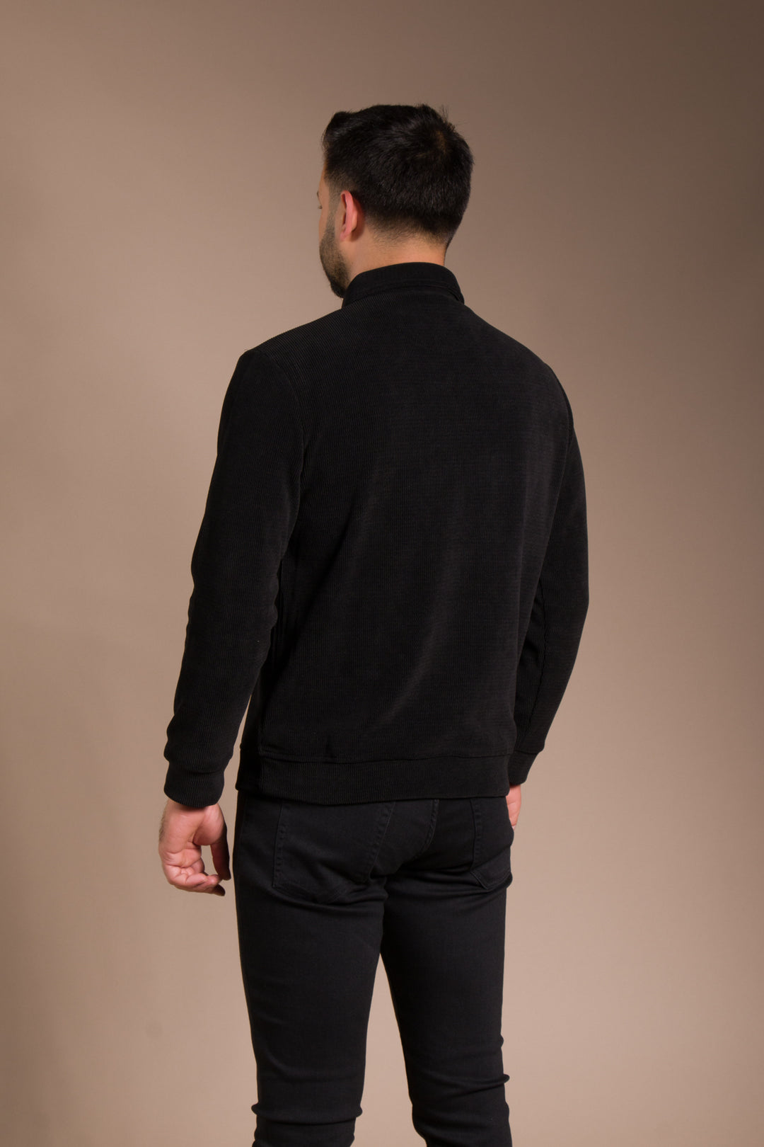 Siyah Polo Yaka Kadife Sweatshirt
