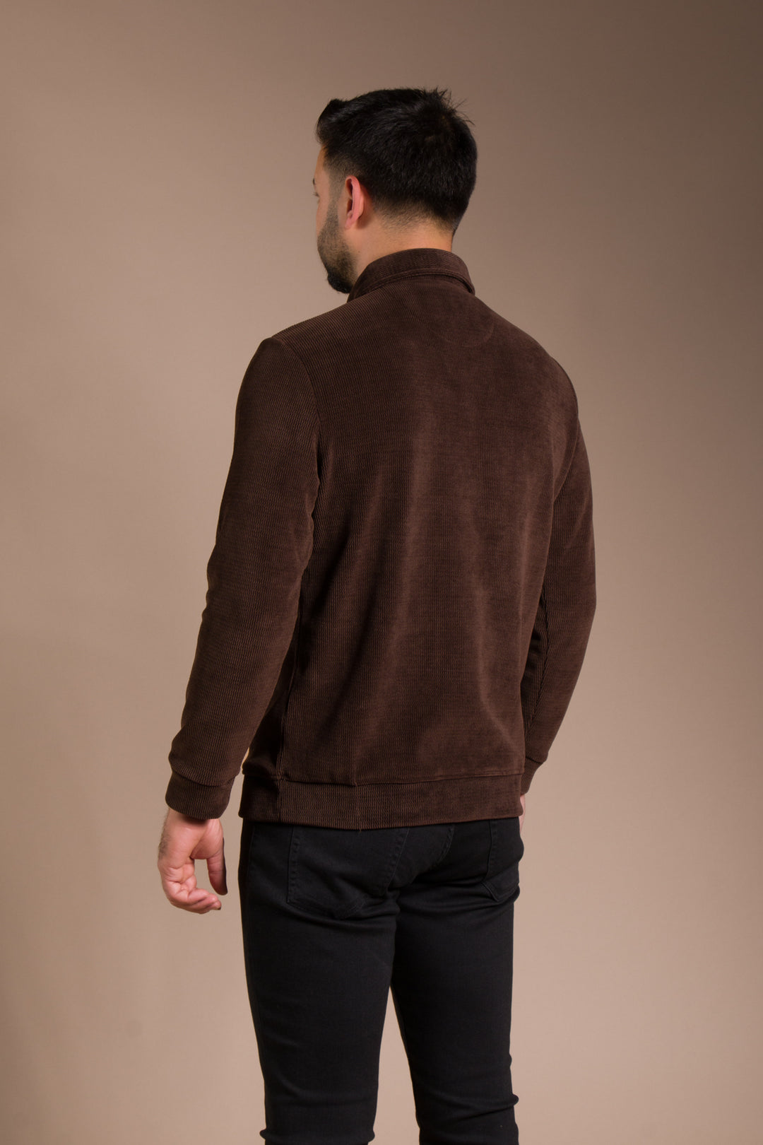 Kahve Polo Yaka Kadife Sweatshirt