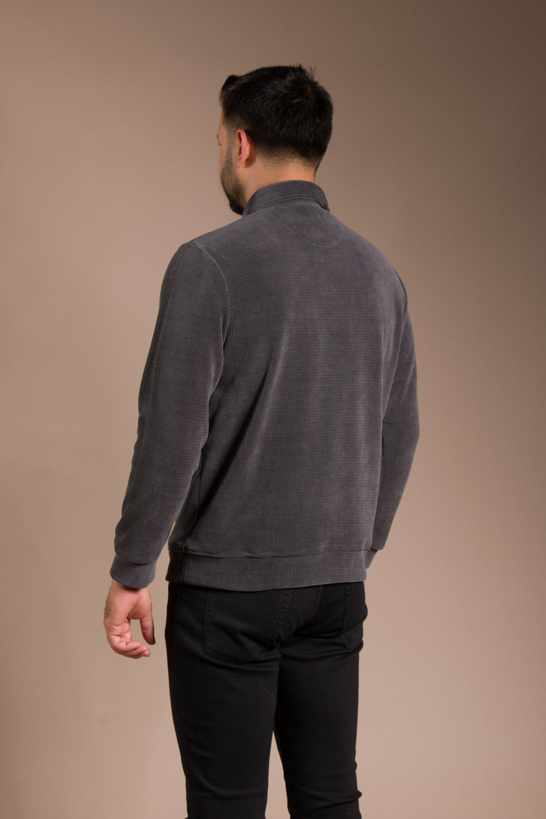 Antrasit Polo Yaka Kadife Sweatshirt