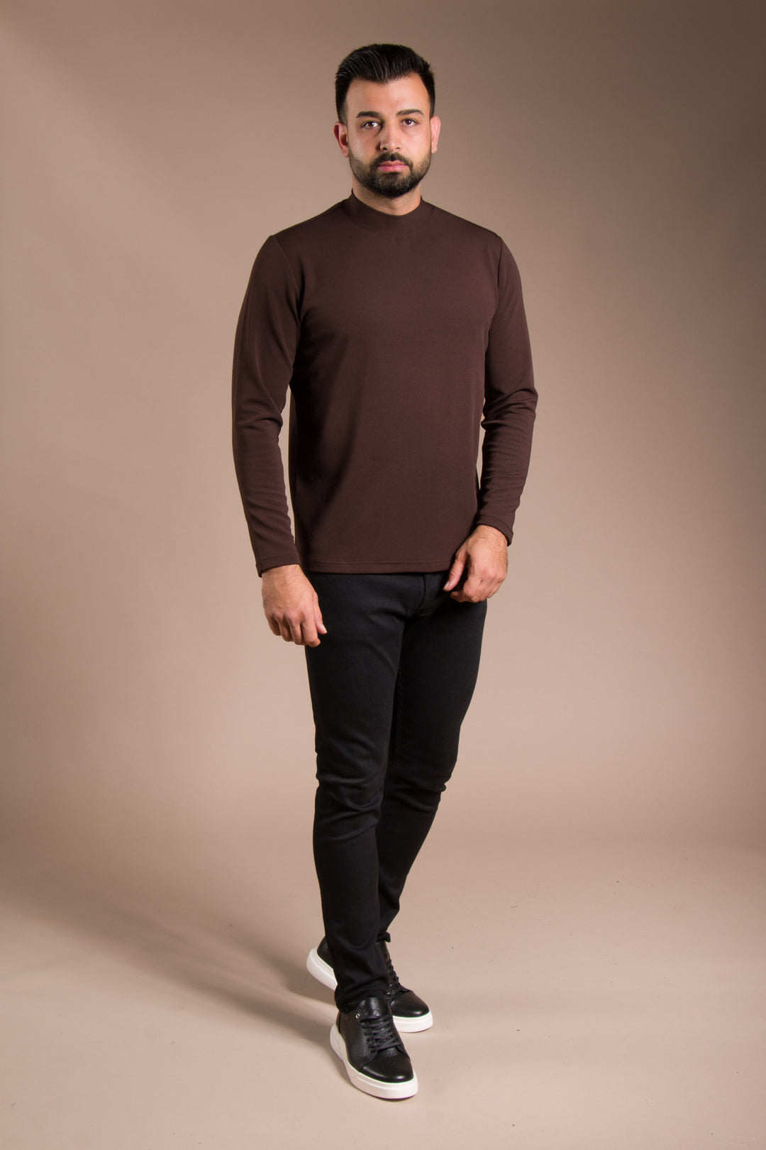 Kahve Yarım Boğazlı Soft Sweatshirt