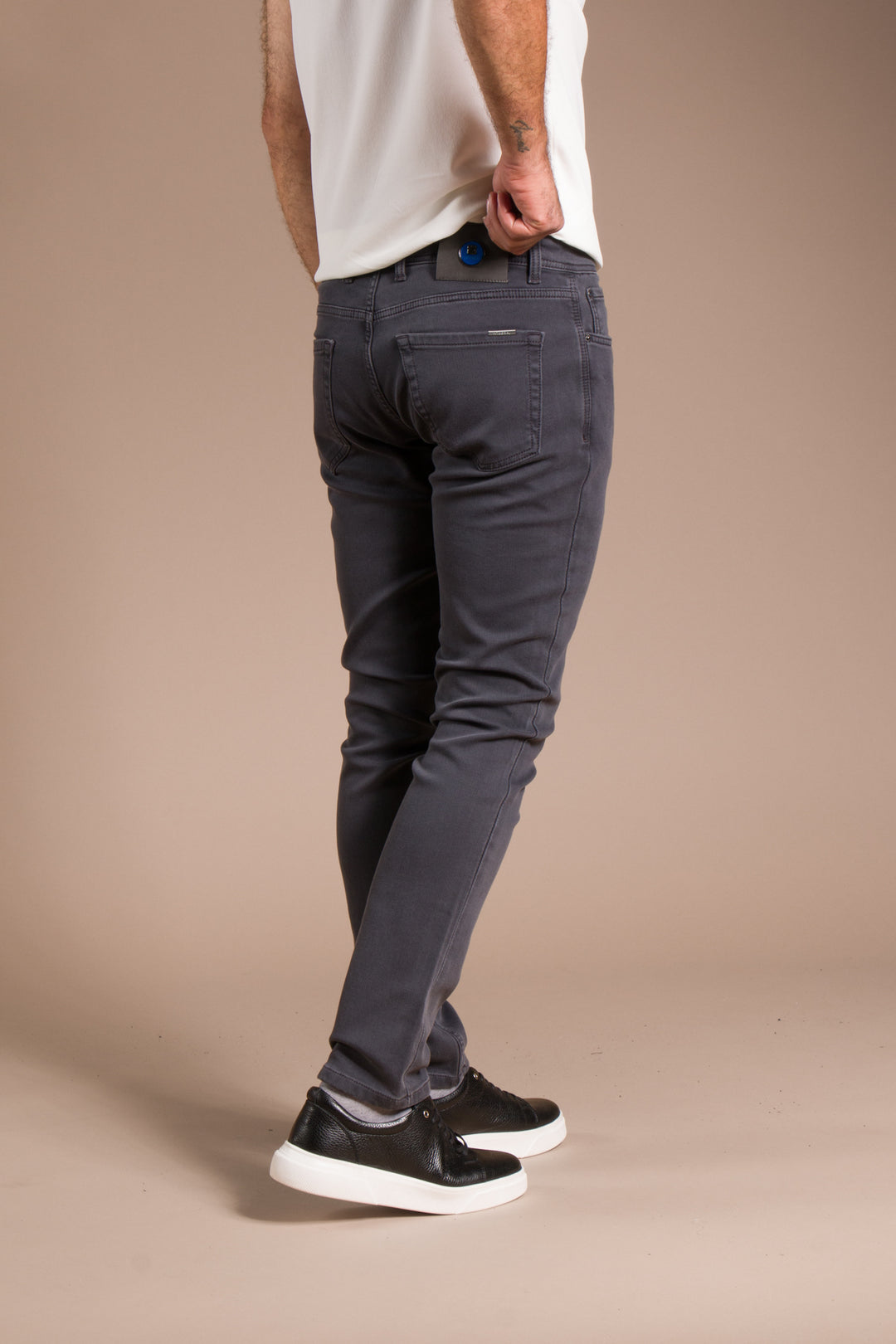 Koyu Gri Örme Slim Fit Jean