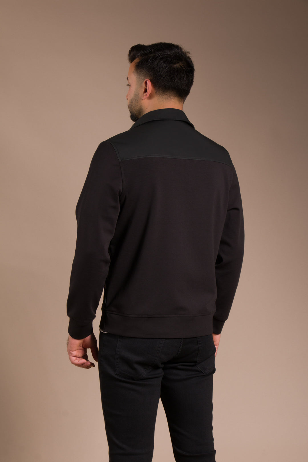 Siyah Kaplana Kumaş Polo Yaka İnce Ceket