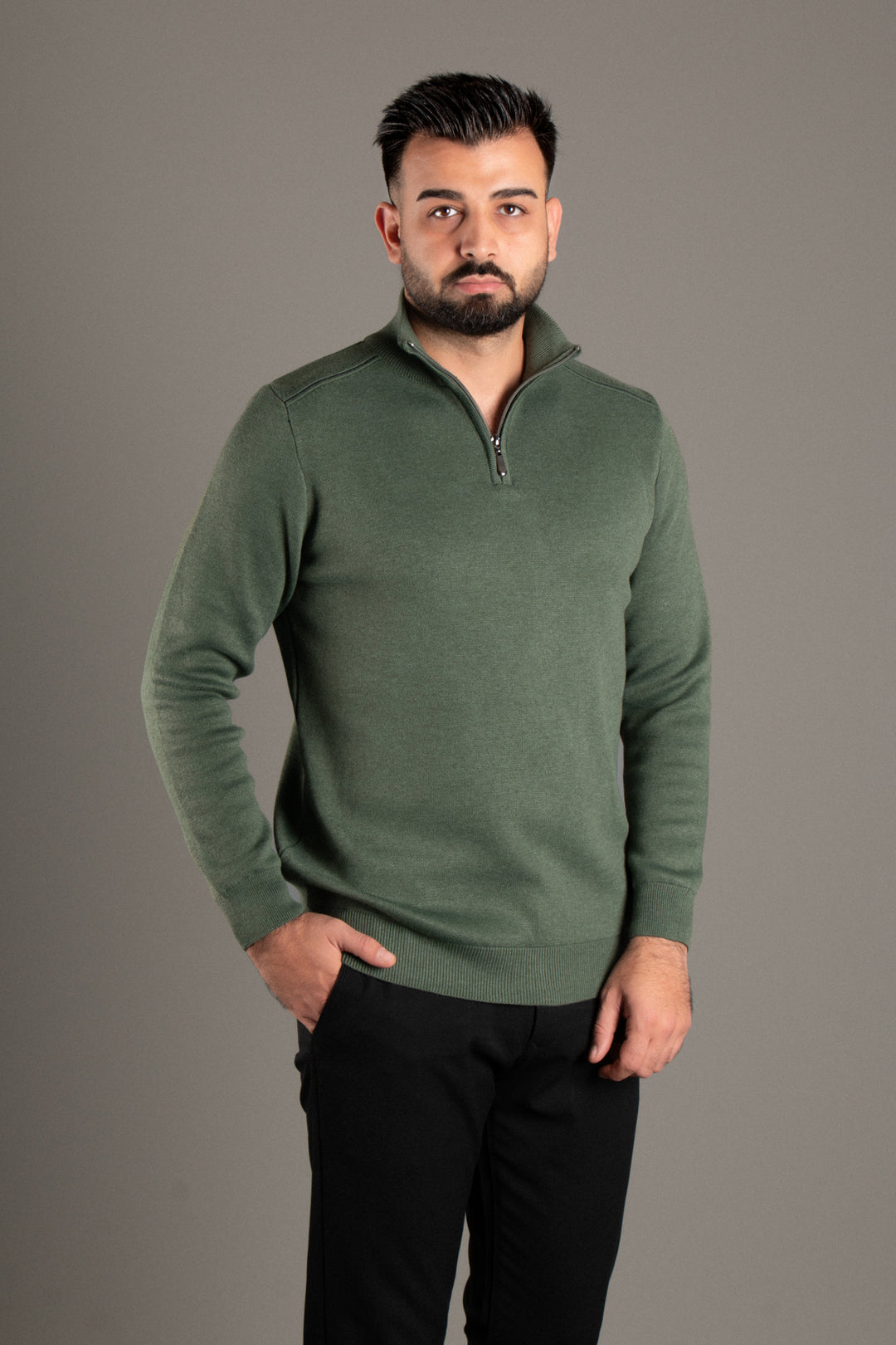 Fermuarlı Dik Yaka Triko