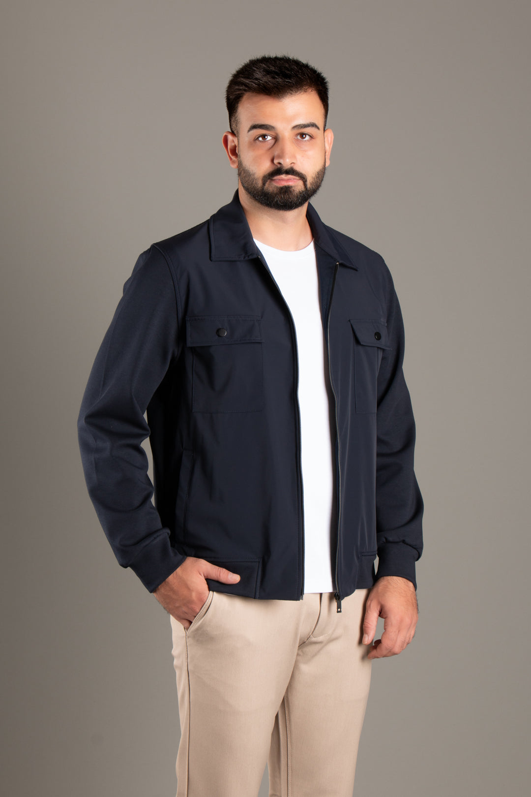 Polo Yaka Parçalı İnce Ceket