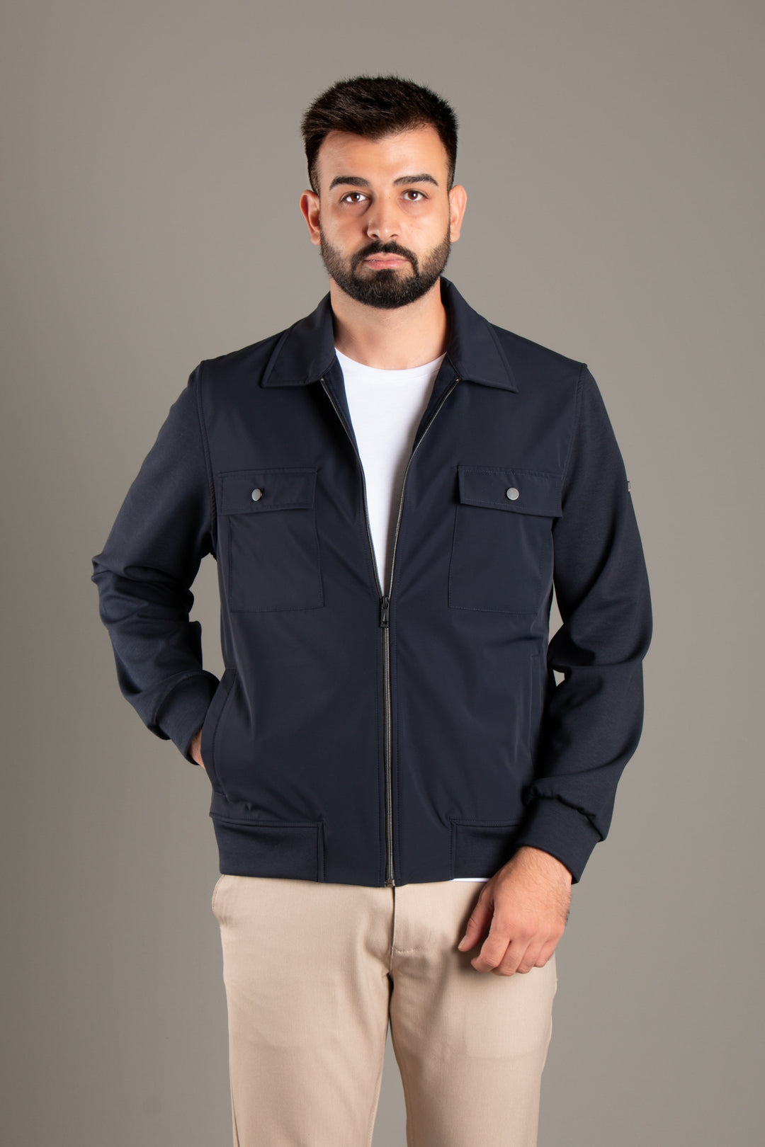 Polo Yaka Parçalı İnce Ceket