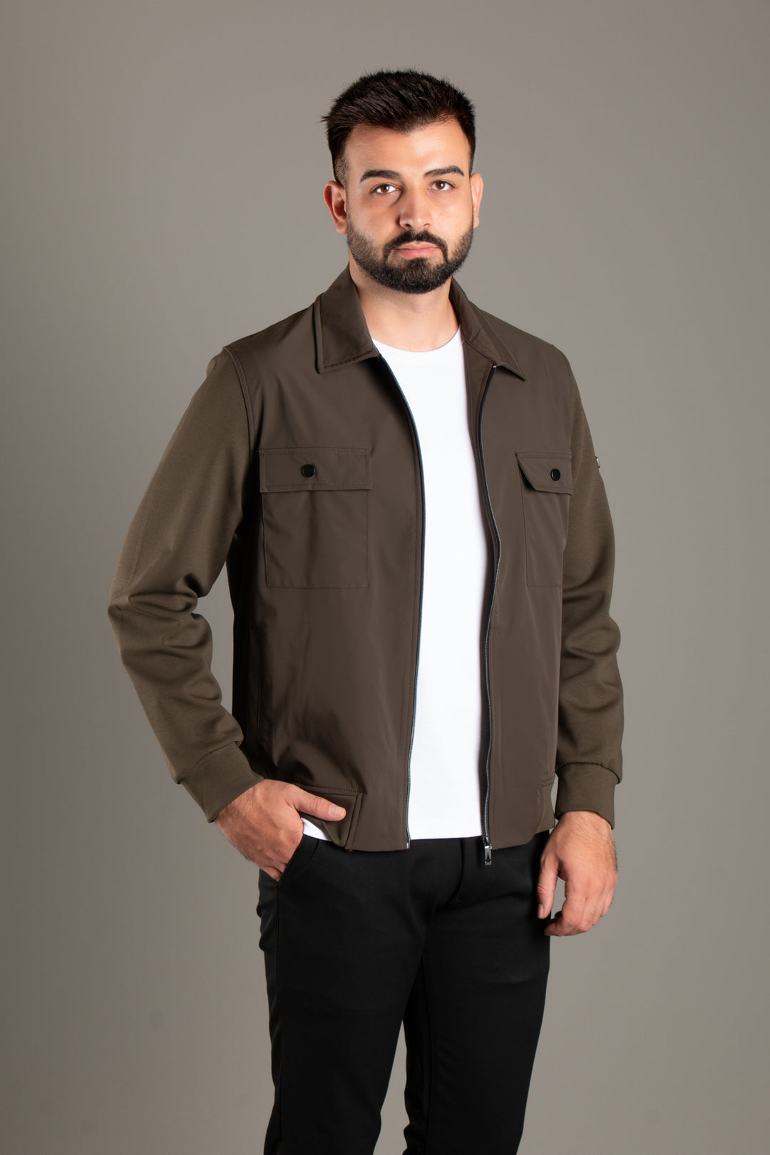 Polo Yaka Parçalı İnce Ceket