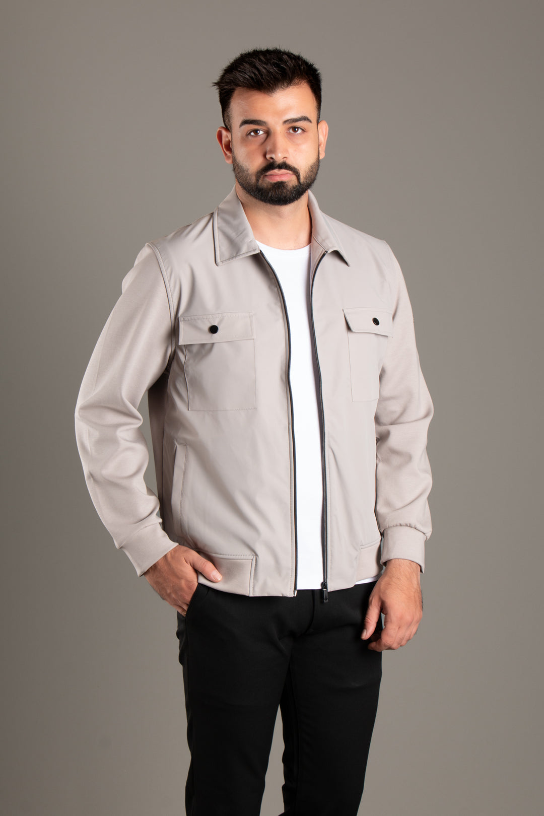 Polo Yaka Parçalı İnce Ceket