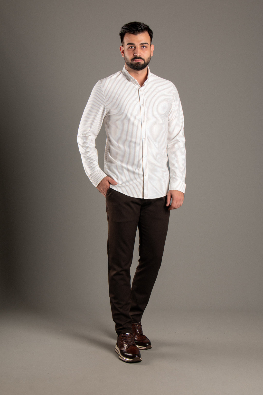 Dokulu Çizgili Slimfit Gömlek