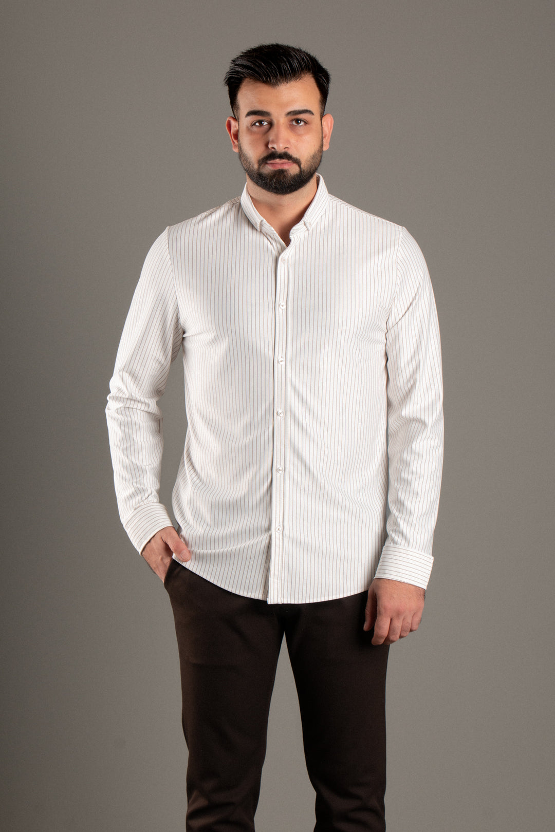 Dokulu Çizgili Slimfit Gömlek