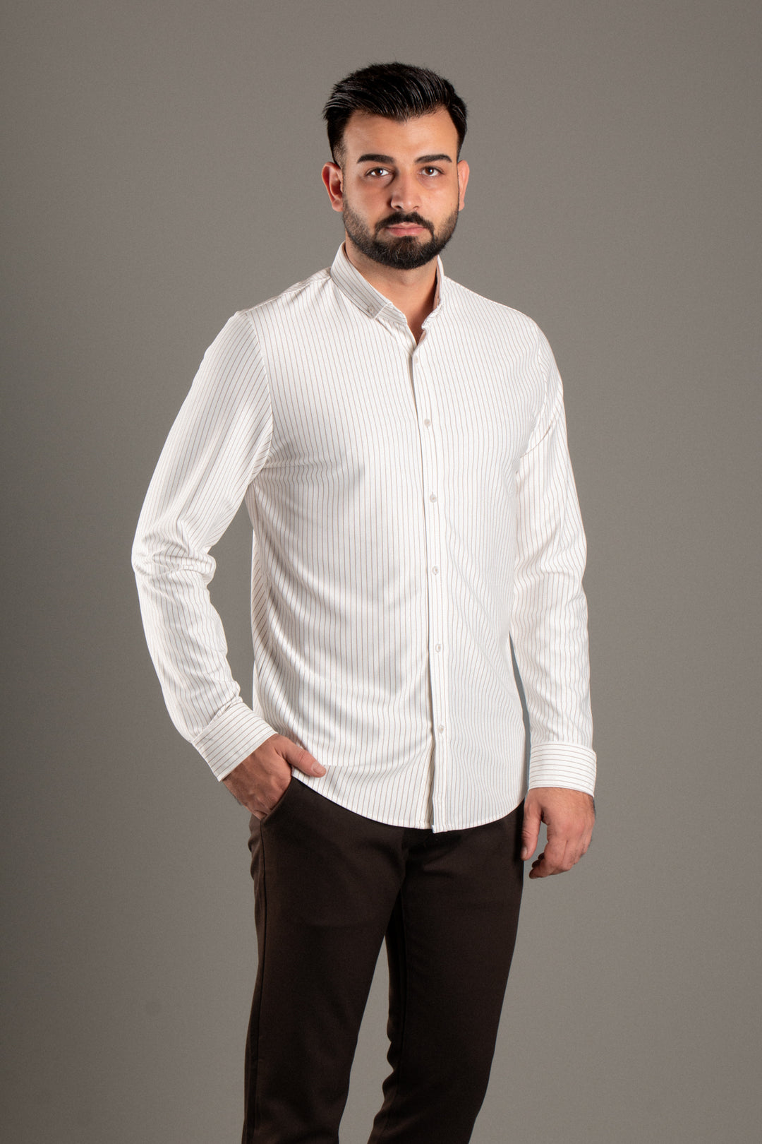 Dokulu Çizgili Slimfit Gömlek