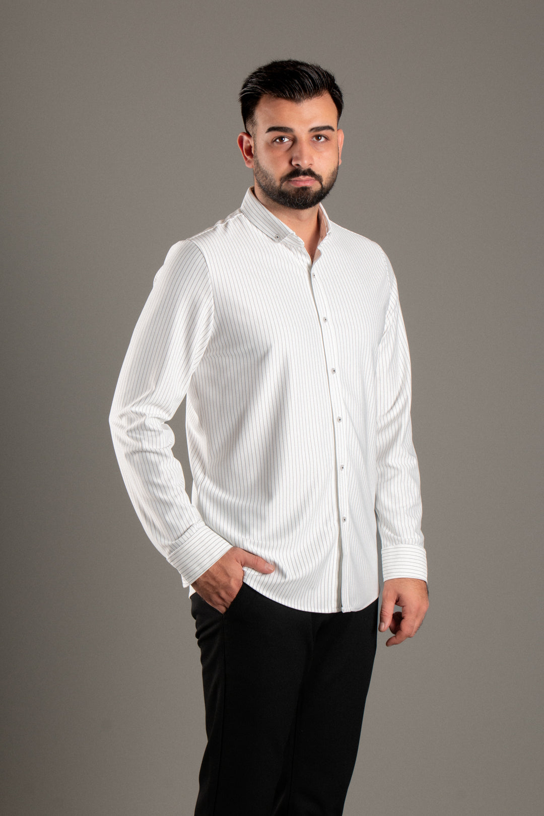 Dokulu Çizgili Slimfit Gömlek