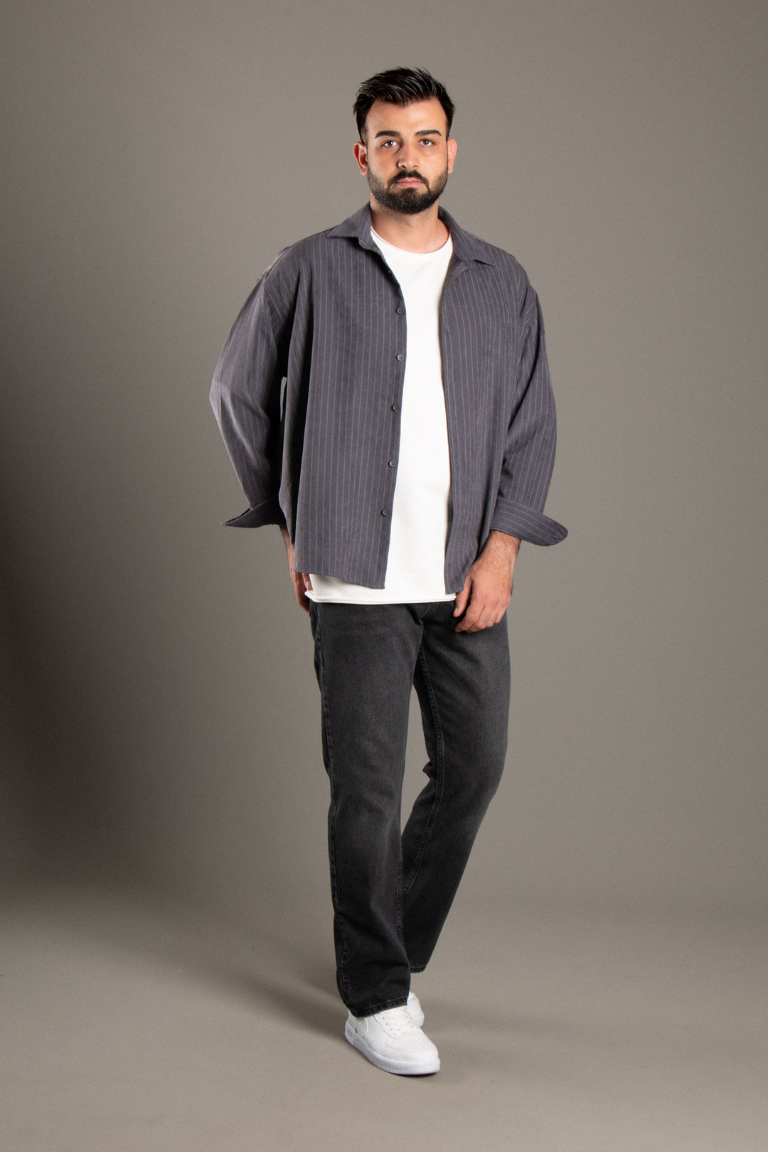 Oxfort Çizgili Oversize Gömlek