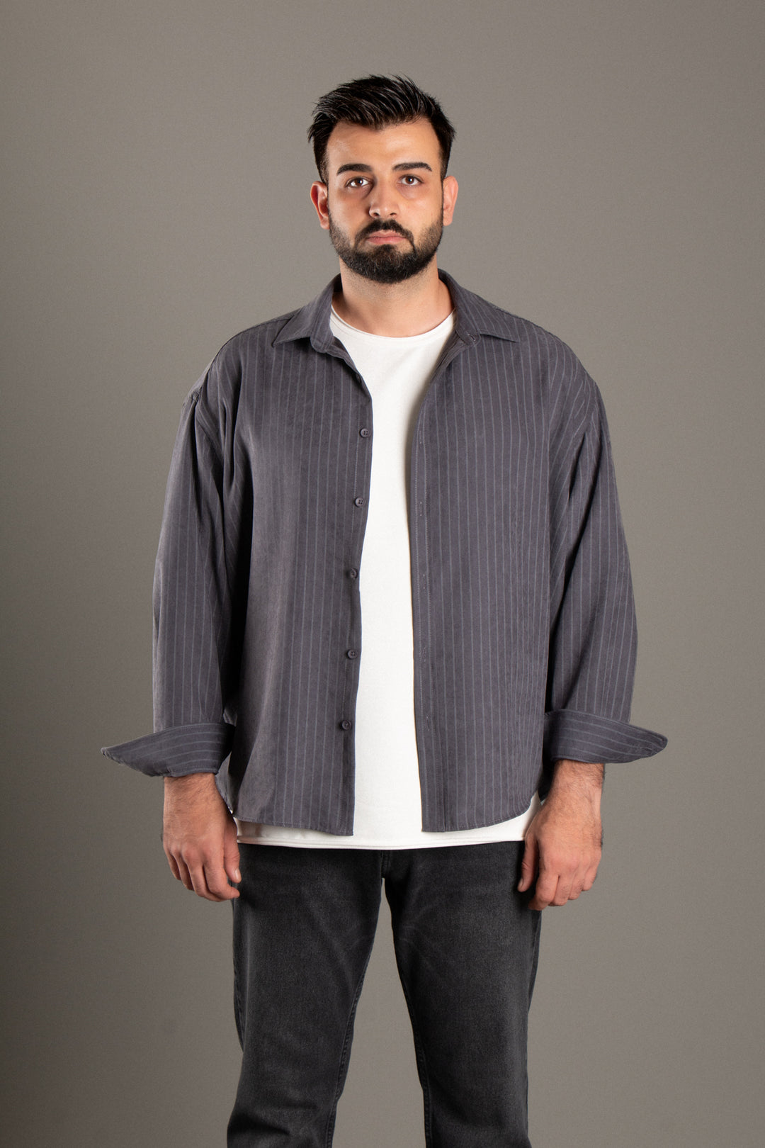 Oxfort Çizgili Oversize Gömlek