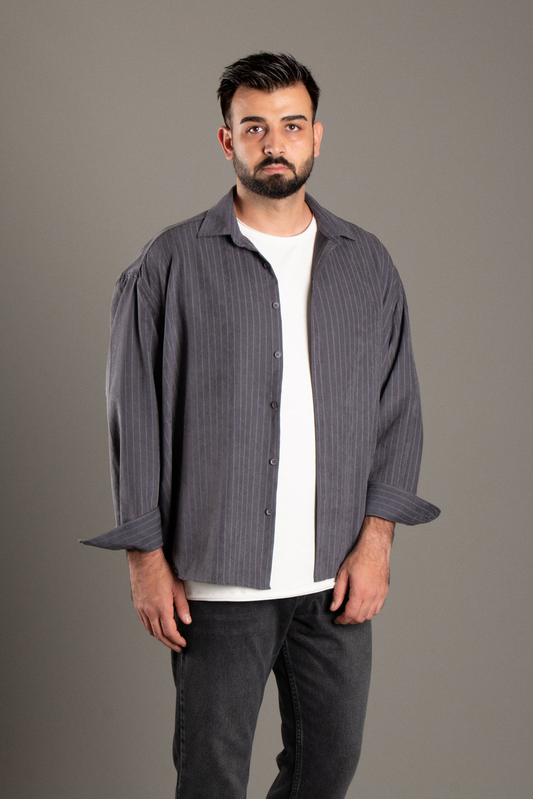 Oxfort Çizgili Oversize Gömlek