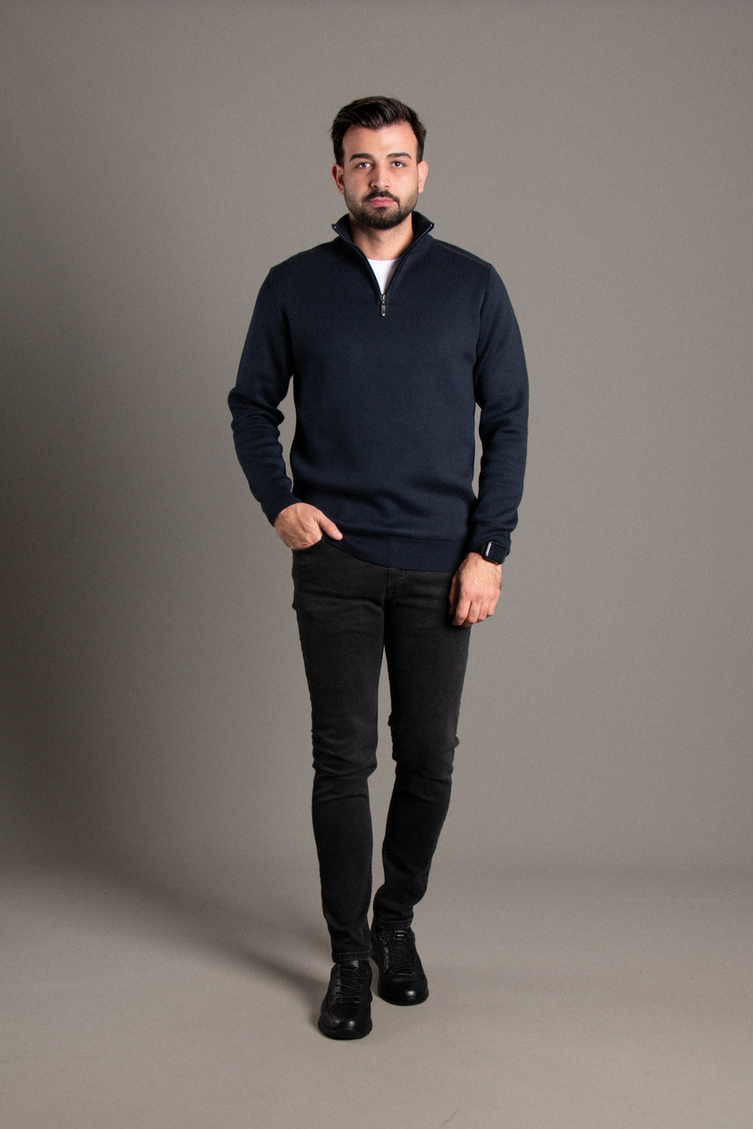 Fermuarlı Dik Yaka Triko