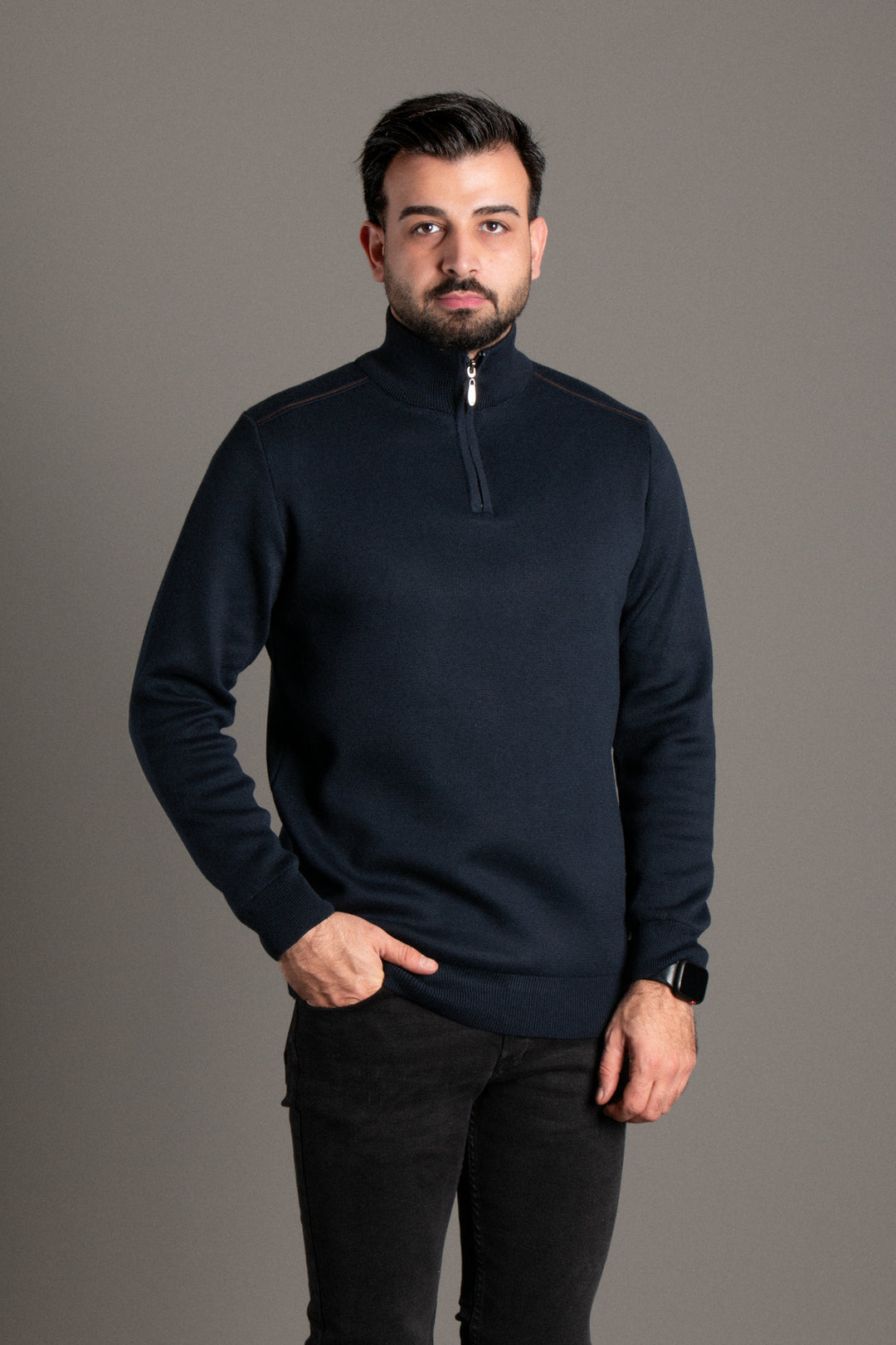 Fermuarlı Dik Yaka Triko