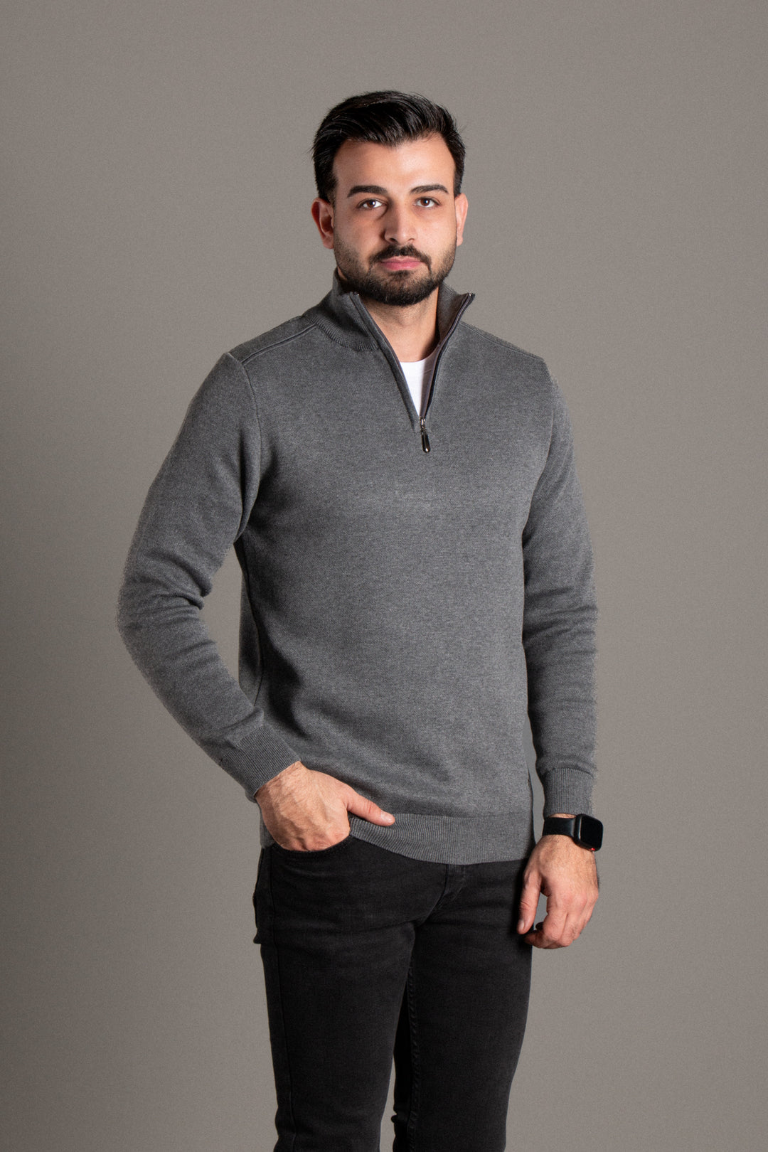 Fermuarlı Dik Yaka Triko