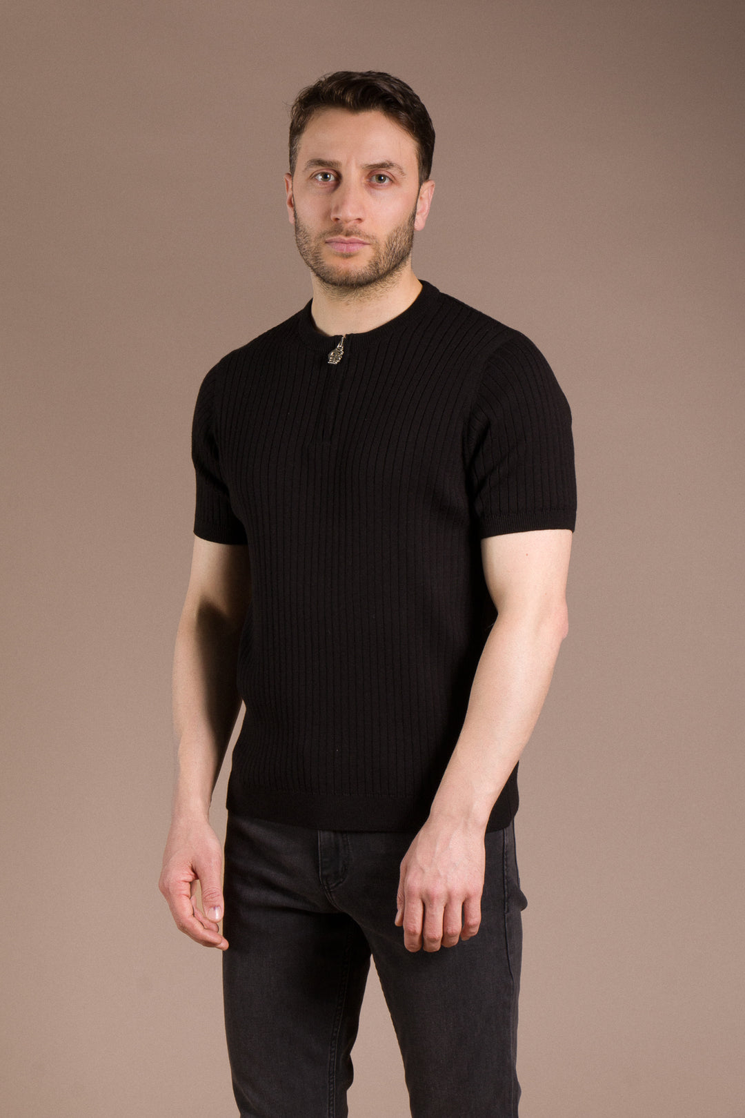 Polo Yaka Triko T-Shirt Fermuar Detaylı