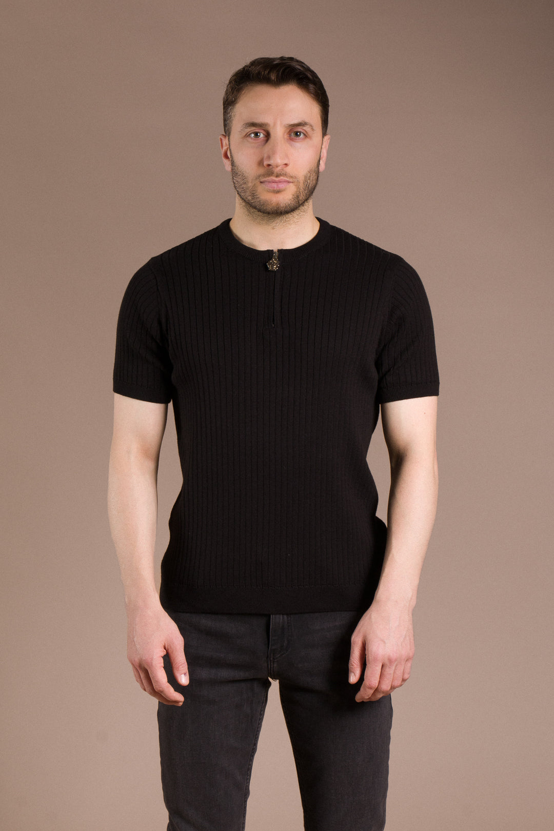 Polo Yaka Triko T-Shirt Fermuar Detaylı