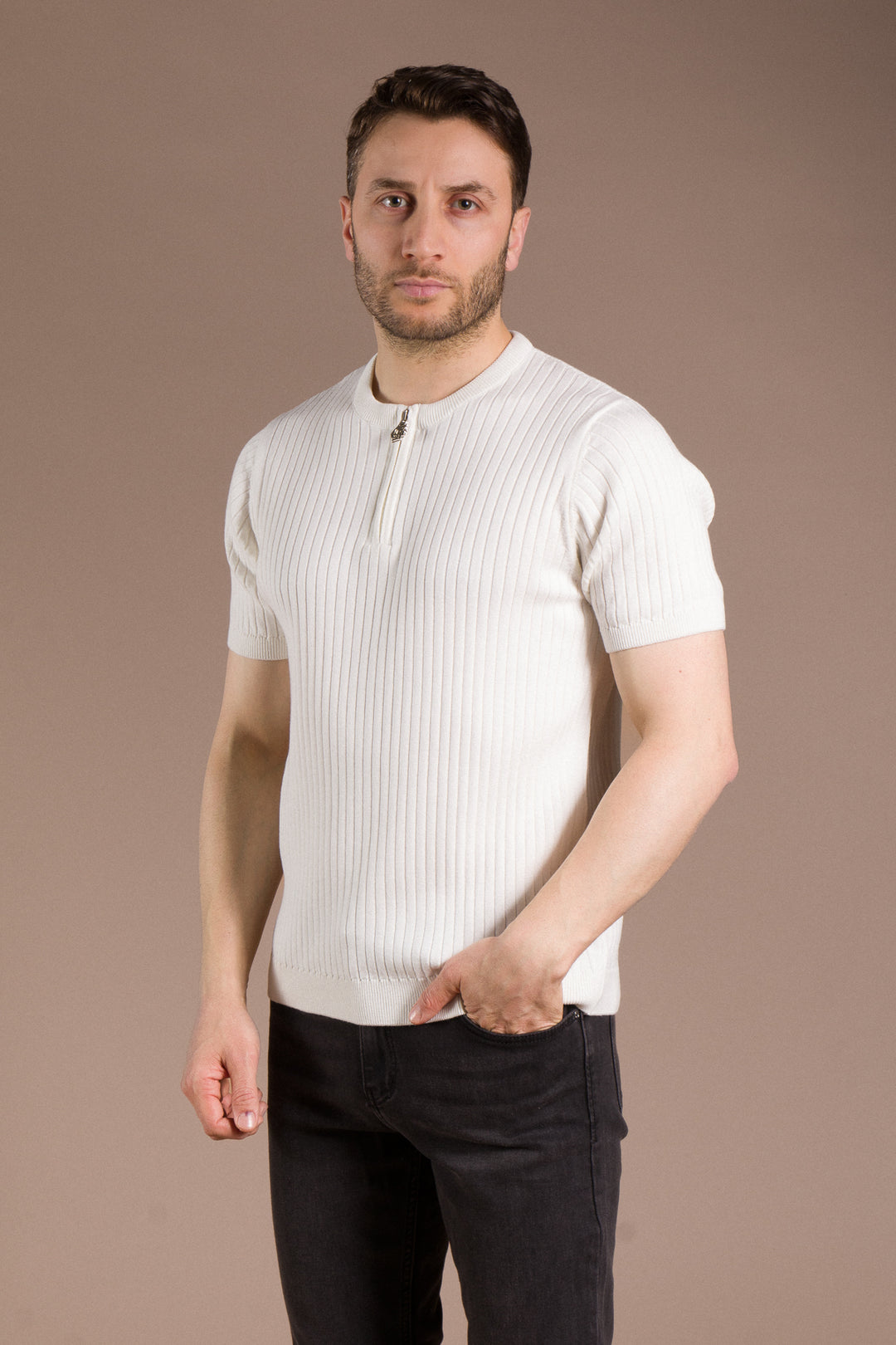 Polo Yaka Triko T-Shirt Fermuar Detaylı