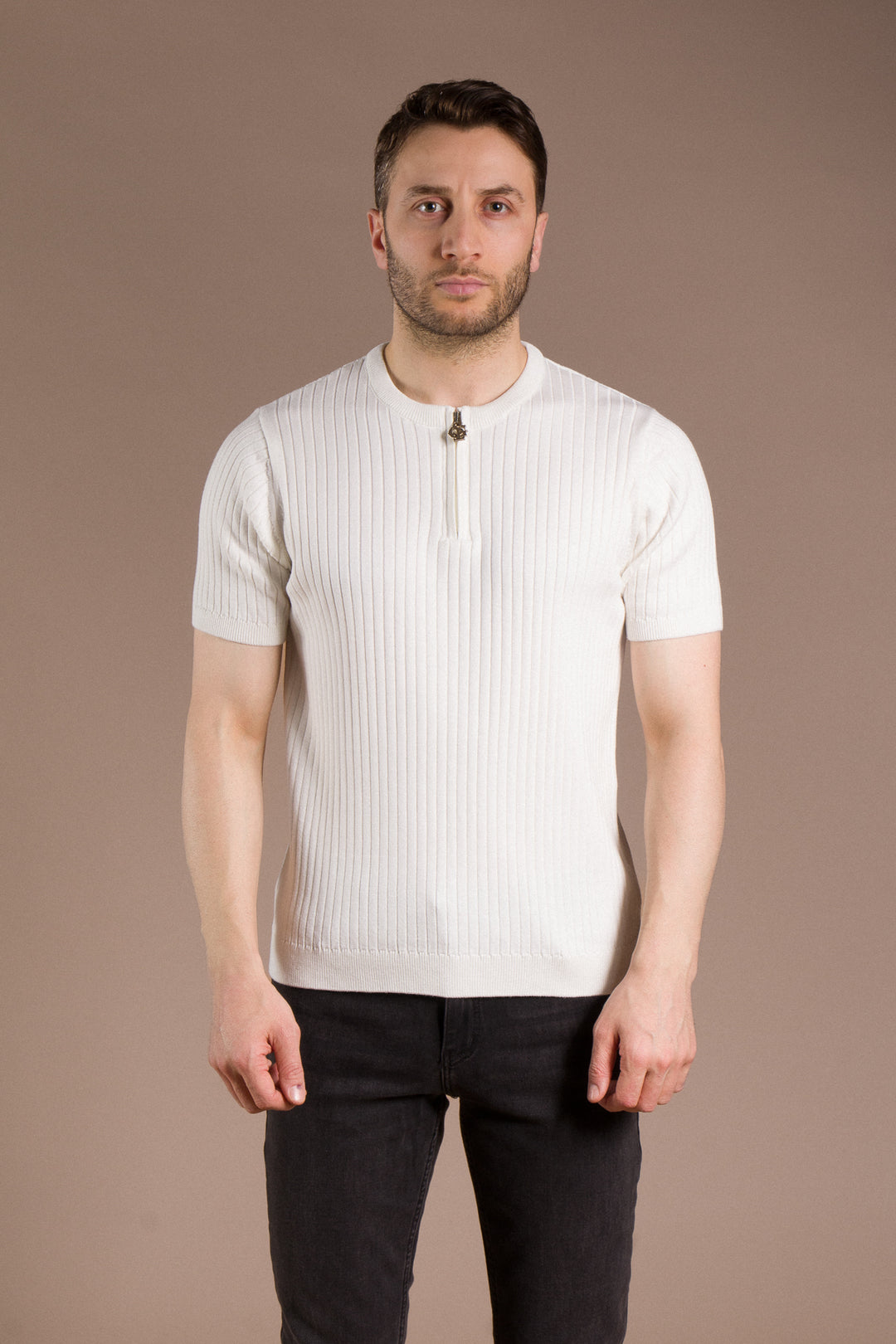 Polo Yaka Triko T-Shirt Fermuar Detaylı
