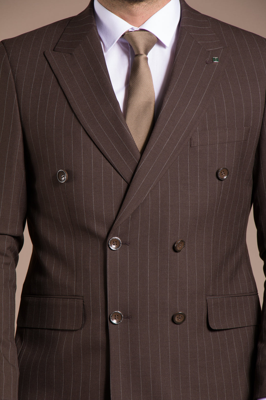 Slim Fit Çizgili Kruvaze Takım Elbise