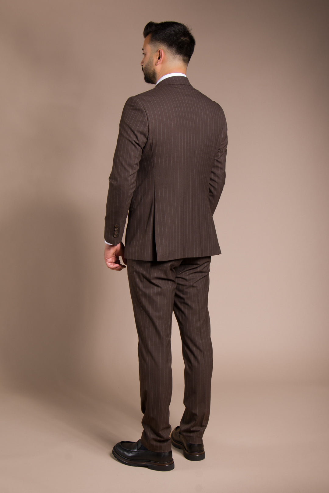 Slim Fit Çizgili Kruvaze Takım Elbise