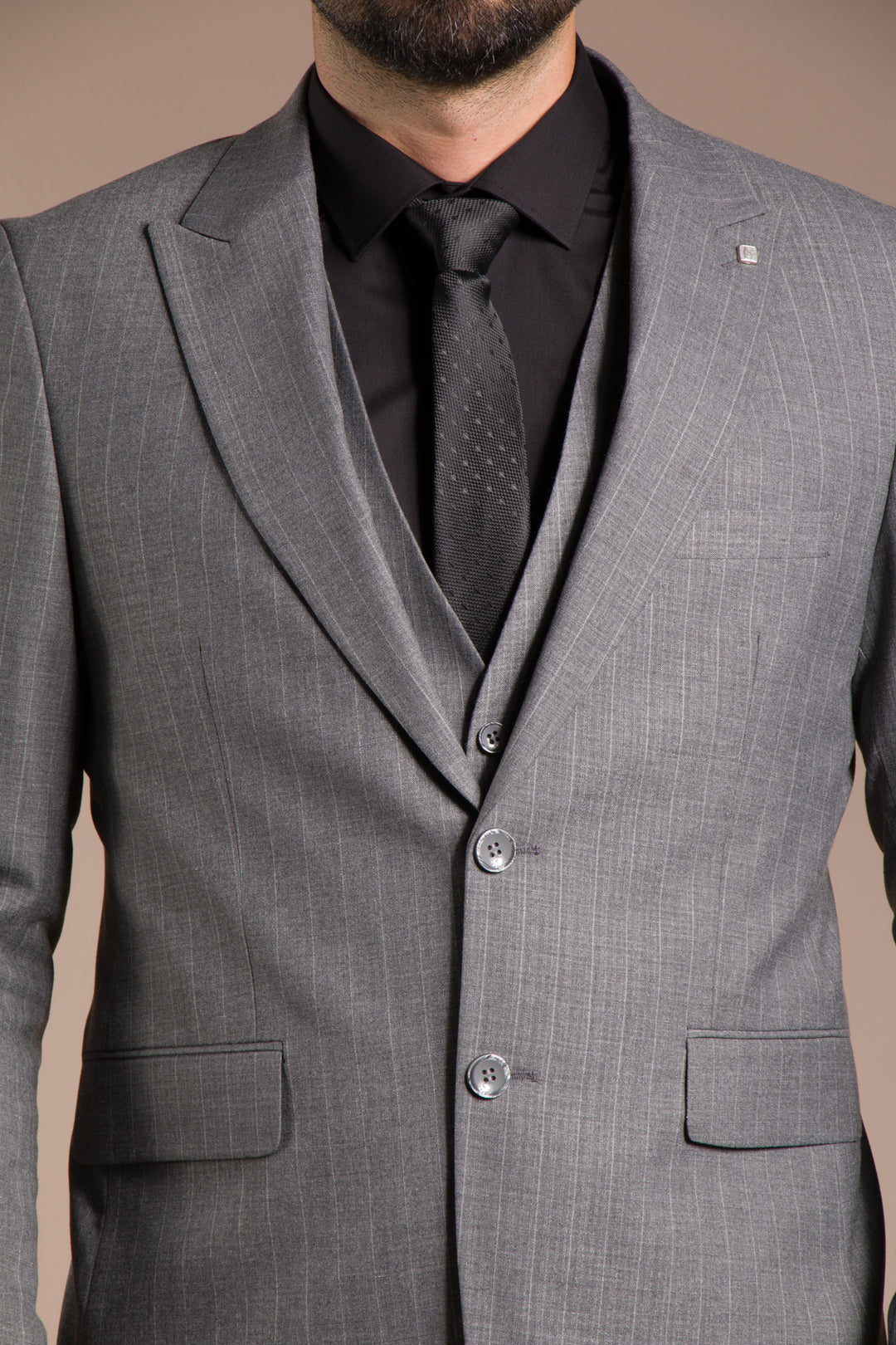 Çizgili Slim Fit Yelekli Takım Elbise