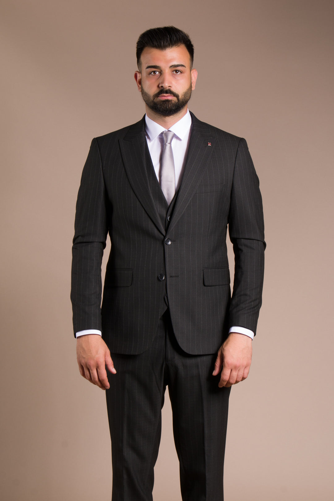 Çizgili Slim Fit Yelekli Takım Elbise