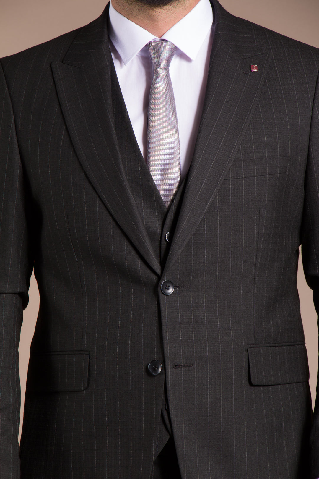 Çizgili Slim Fit Yelekli Takım Elbise