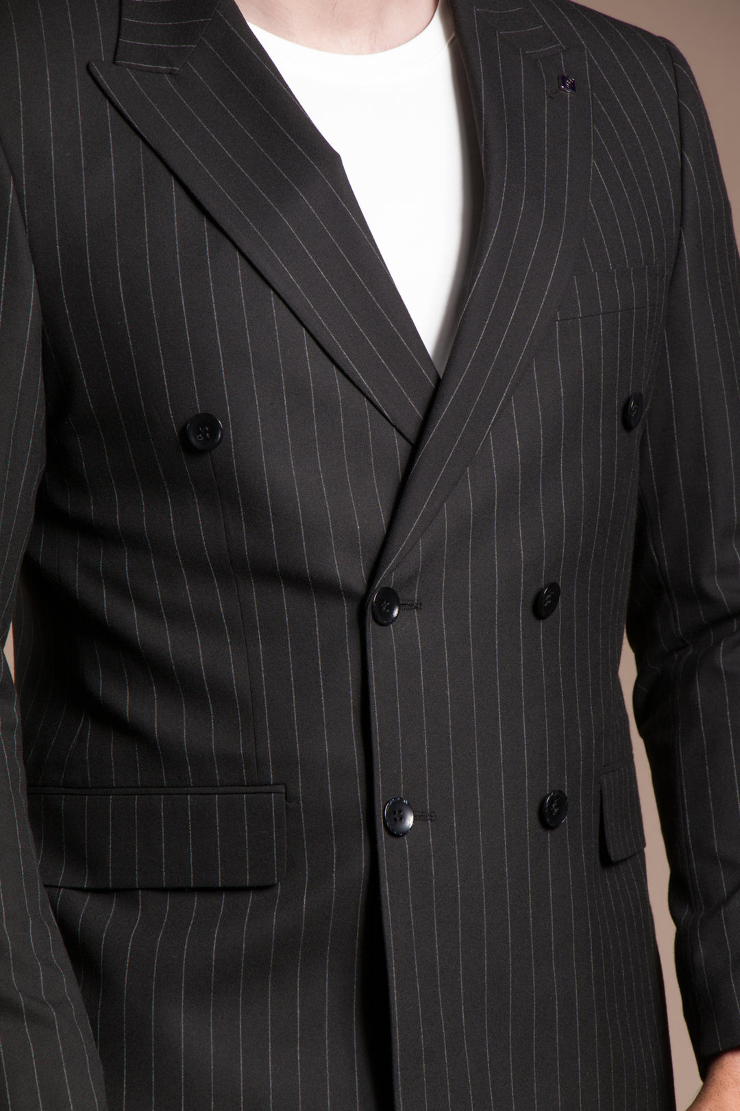 Slim Fit Çizgili Kruvaze Takım Elbise