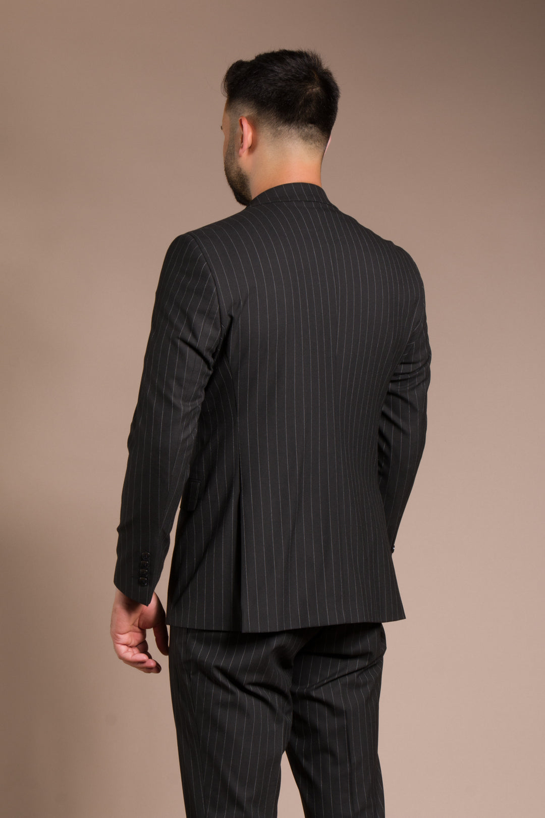 Slim Fit Çizgili Kruvaze Takım Elbise