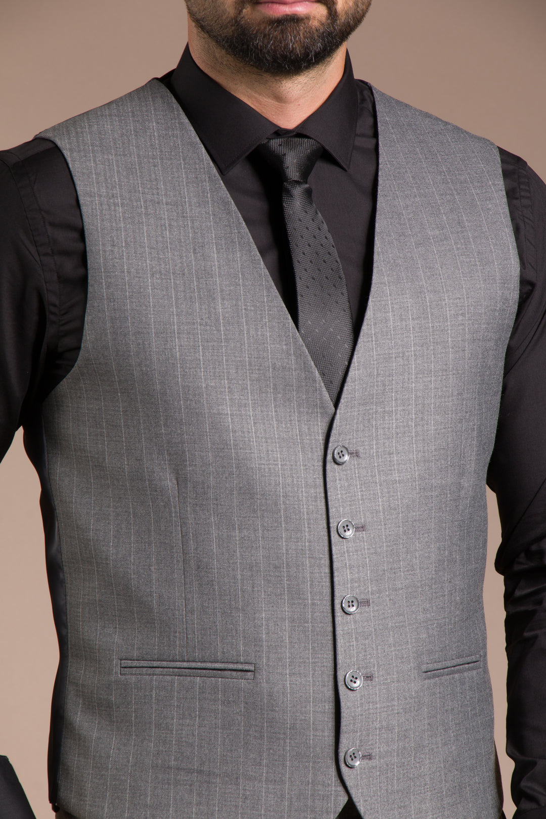 Çizgili Slim Fit Yelekli Takım Elbise