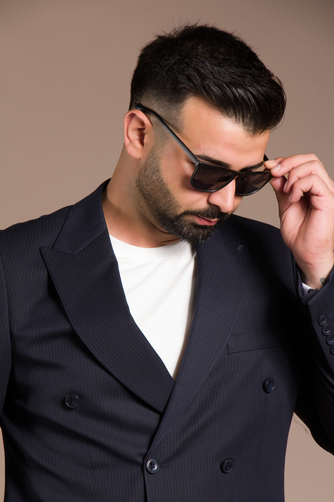 Çizgili Slim Fit Kruvaze Takım Elbise
